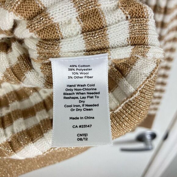 Talbots Metallic Gold Striped Cable Knit Pullover Sweater Crew Neck Shimmer sz S - Picture 7 of 7